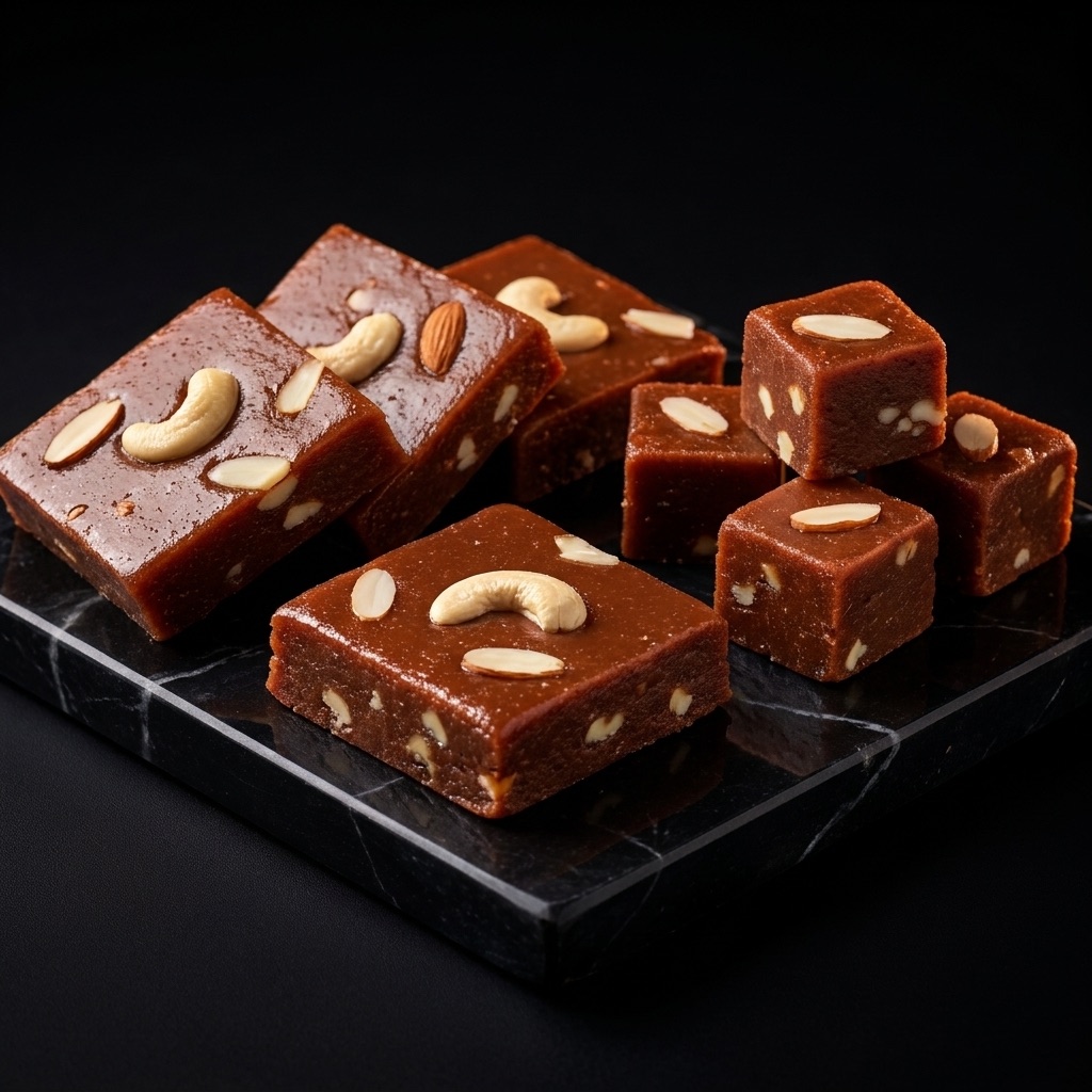 Two-layer chocolate barfi with silver leaf